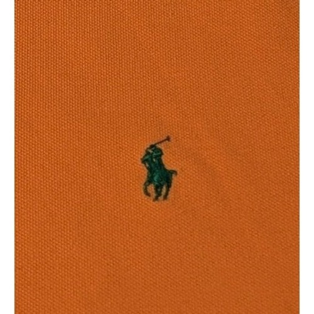 Polo Ralph Lauren Mens LT Tall Long Sleeve Polo Shirt Orange Green Pony Logo - Picture 4 of 12